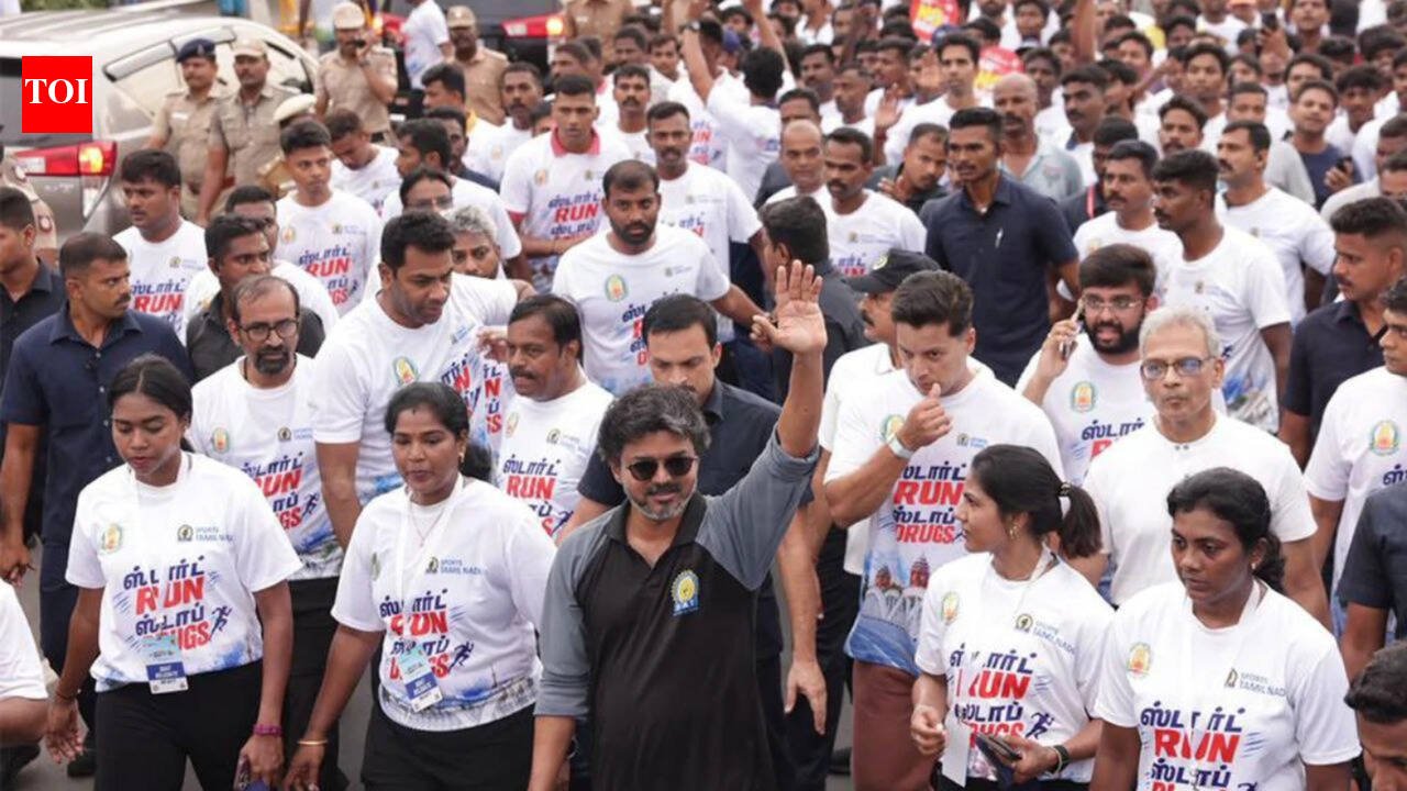 Watch: Tamil Nadu CM Vijay joins thousands in anti-drug awareness run at Chennai's Marina Beach