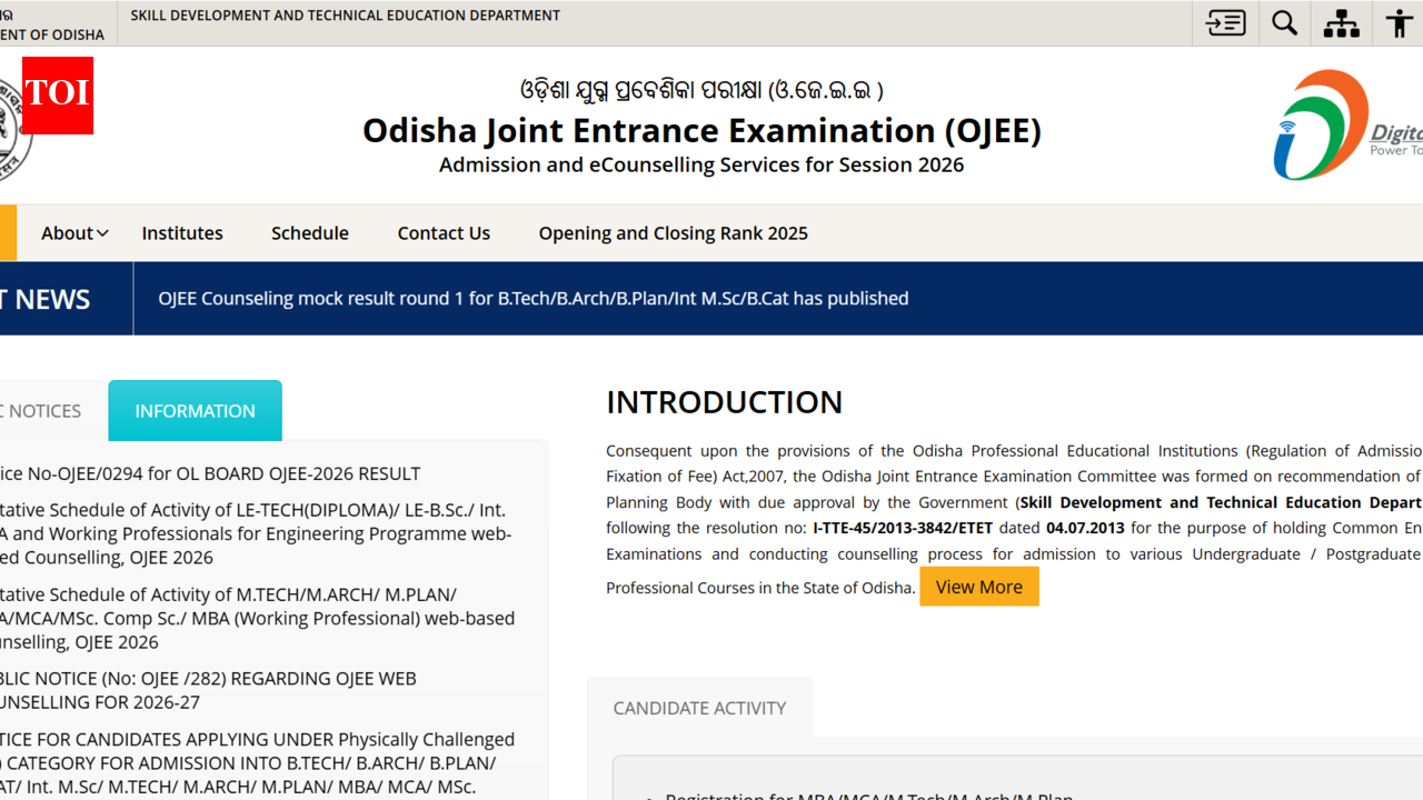 OJEE round 1 mock seat allotment result 2026 out at ojee.nic.in; final allotment on July 2