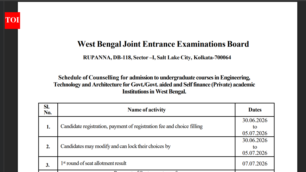 WBJEE counselling schedule 2026 released at wbjeeb.in: Direct link to download here
