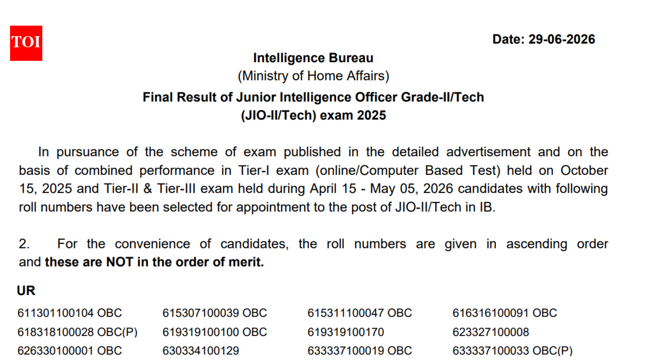 IB JIO Tech final result 2026 released: Direct link to download list of selected candidates here