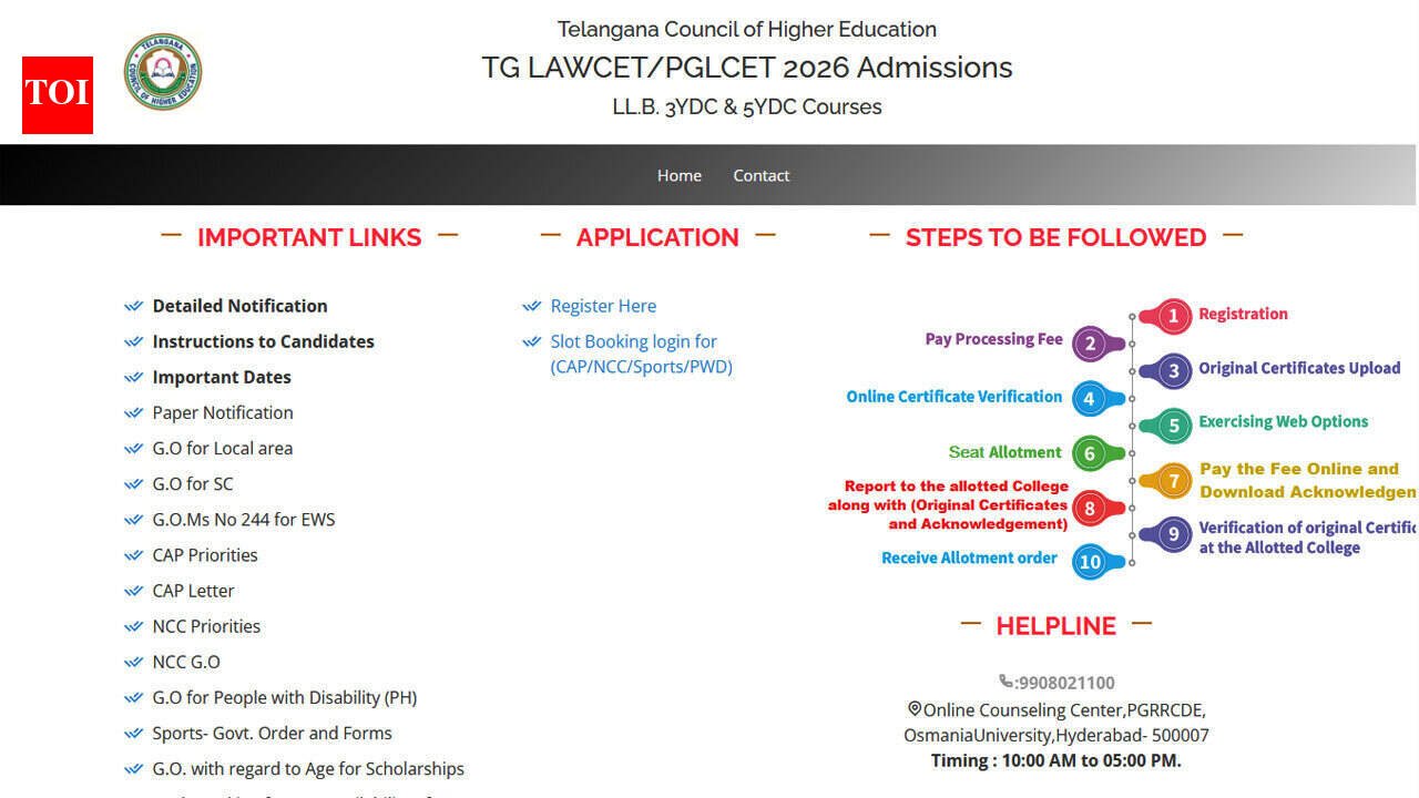 TS LAWCET 2026 Phase I counselling begins at lawcet.tgche.ac.in; registration window opens for LL.B admissions