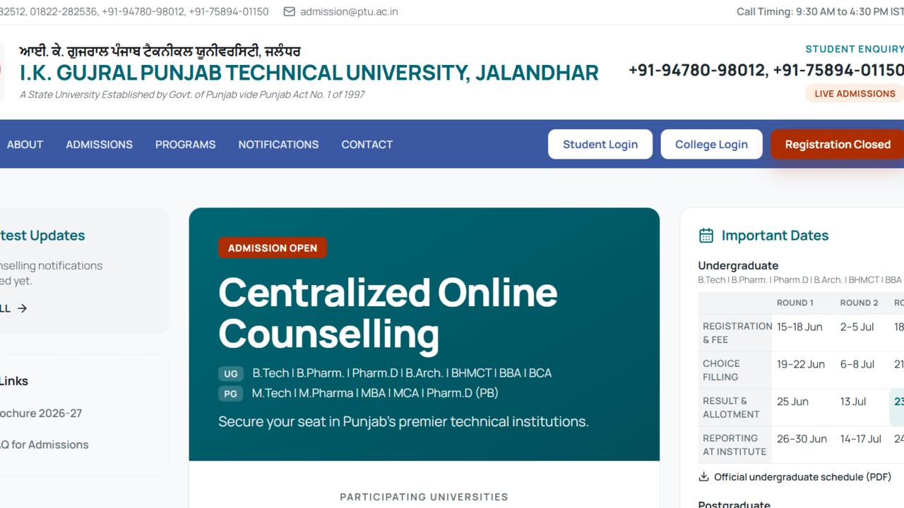 Punjab PTU Round 3 seat allotment result 2026 today at counselling.ptu.ac.in; reporting begins July 24