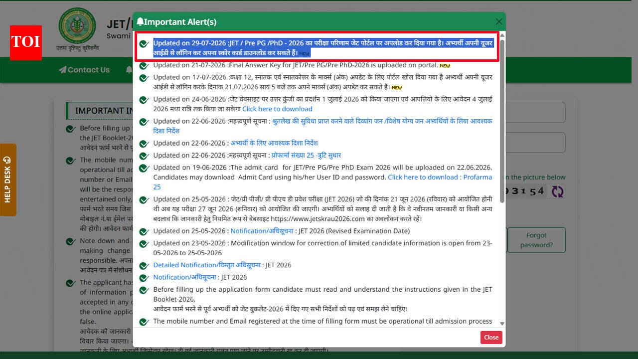 Rajasthan JET 2026 result OUT at jetskrau2026.com; download scorecard for JET, Pre-PG and PhD here