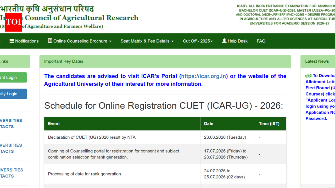ICAR UG round 1 seat allotment result 2026 out at icarcounseling.com: Direct link to download allotment letter here