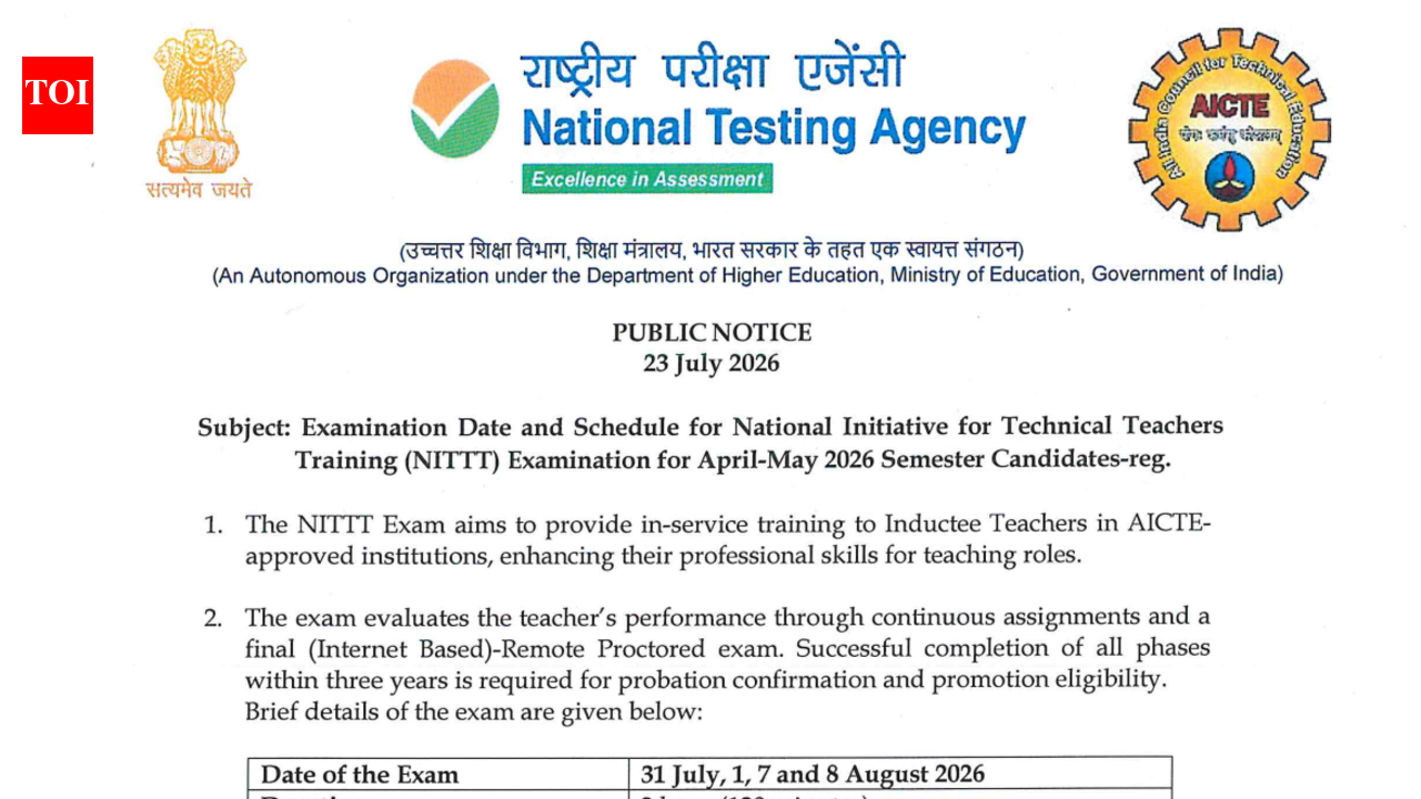 NTA releases NITTT 2026 exam schedule; check shift timings and guidelines