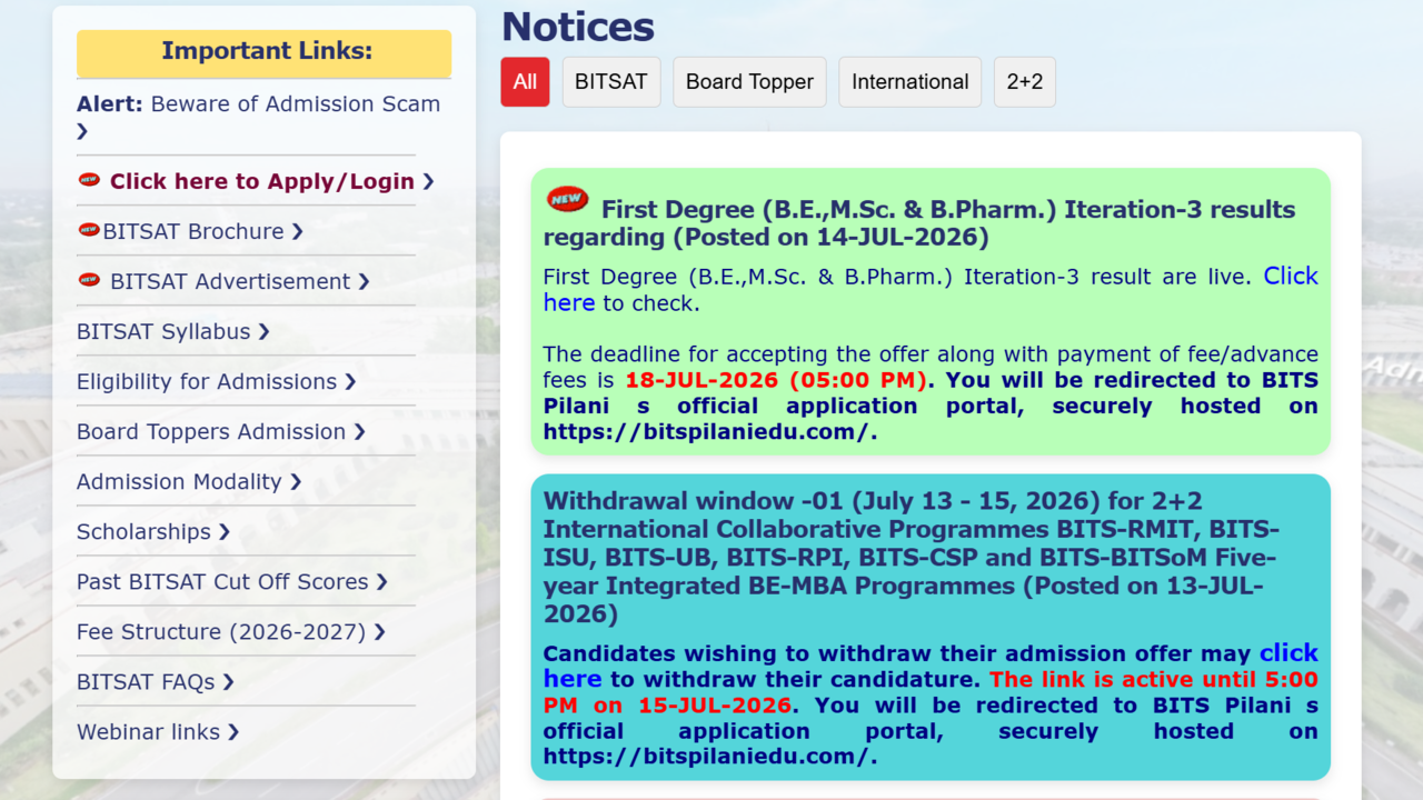 BITSAT Iteration 3 result 2026 declared at admissions.bits-pilani.ac.in: Direct link to download scorecards here
