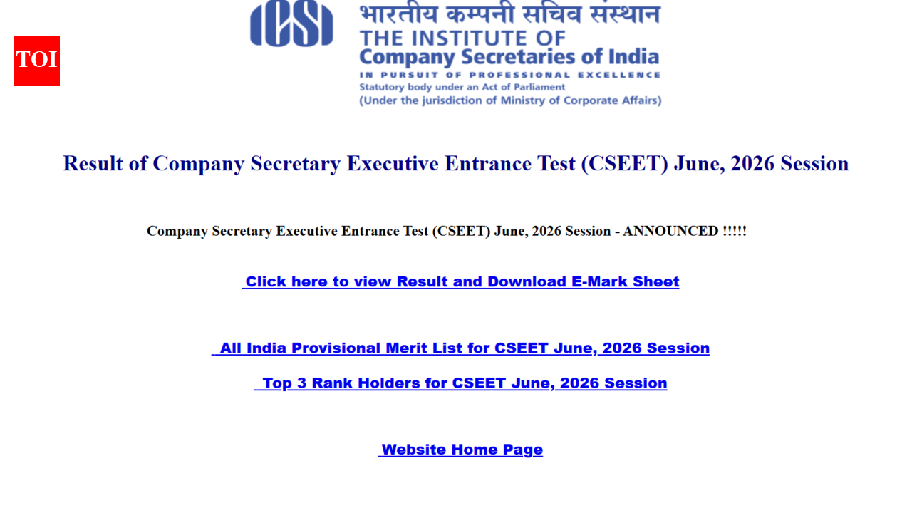 ICSI CSEET June 2026 result released at icsi.edu: Direct link to download scorecards here