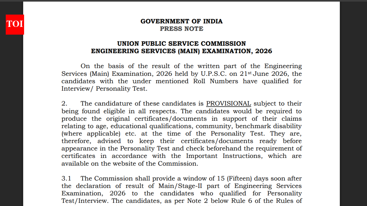 UPSC ESE result 2026 released at upsc.gov.in: Direct link to download here