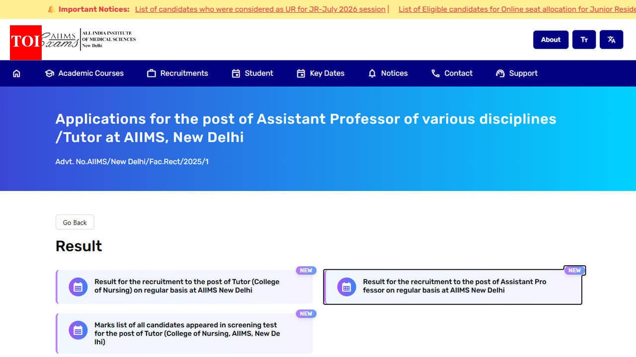 AIIMS New Delhi declares results for more than 460 faculty posts using blockchain technology
