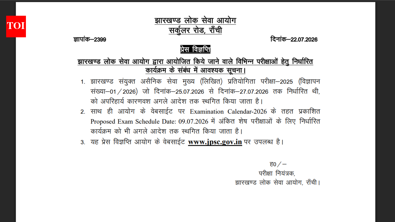 JPSC postpones 9 recruitment exams until further notice; Civil Services Main among key tests deferred