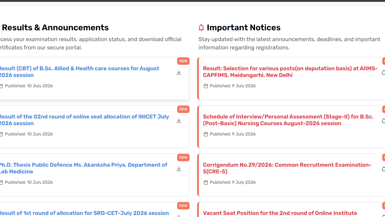 AIIMS BSc Paramedical result 2026 released at aiimsexams.ac.in: Direct link to download scorecards