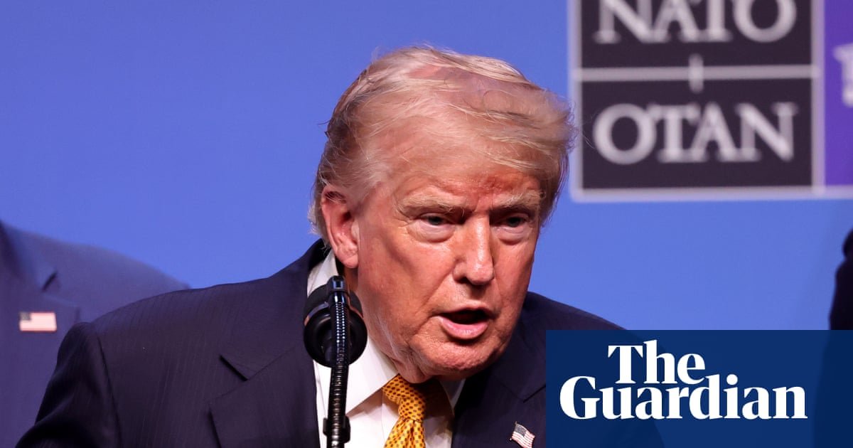 Sabre-rattling to ‘tremendous love’: erratic Trump dominates final hours of Nato summit