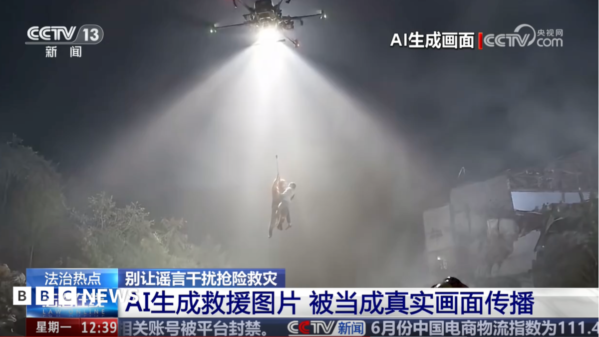 China's new challenge as natural disasters strike - fake AI videos