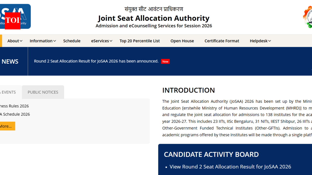 JoSAA round 2 seat allotment result 2026 released: Check allotment status, reporting schedule here