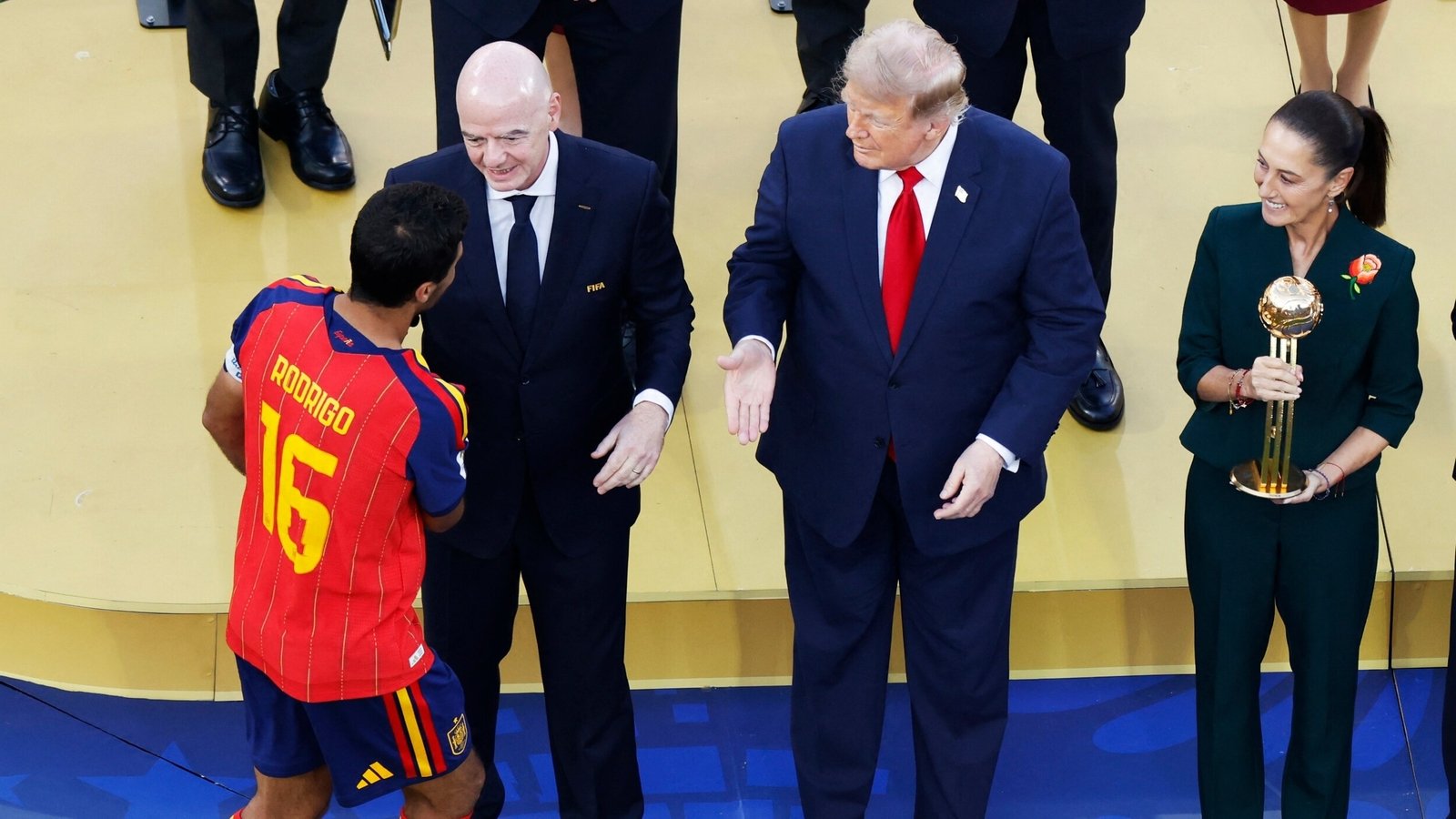 Did Spain star Rodri push Trump aside during World Cup celebration? Awkward moment goes viral