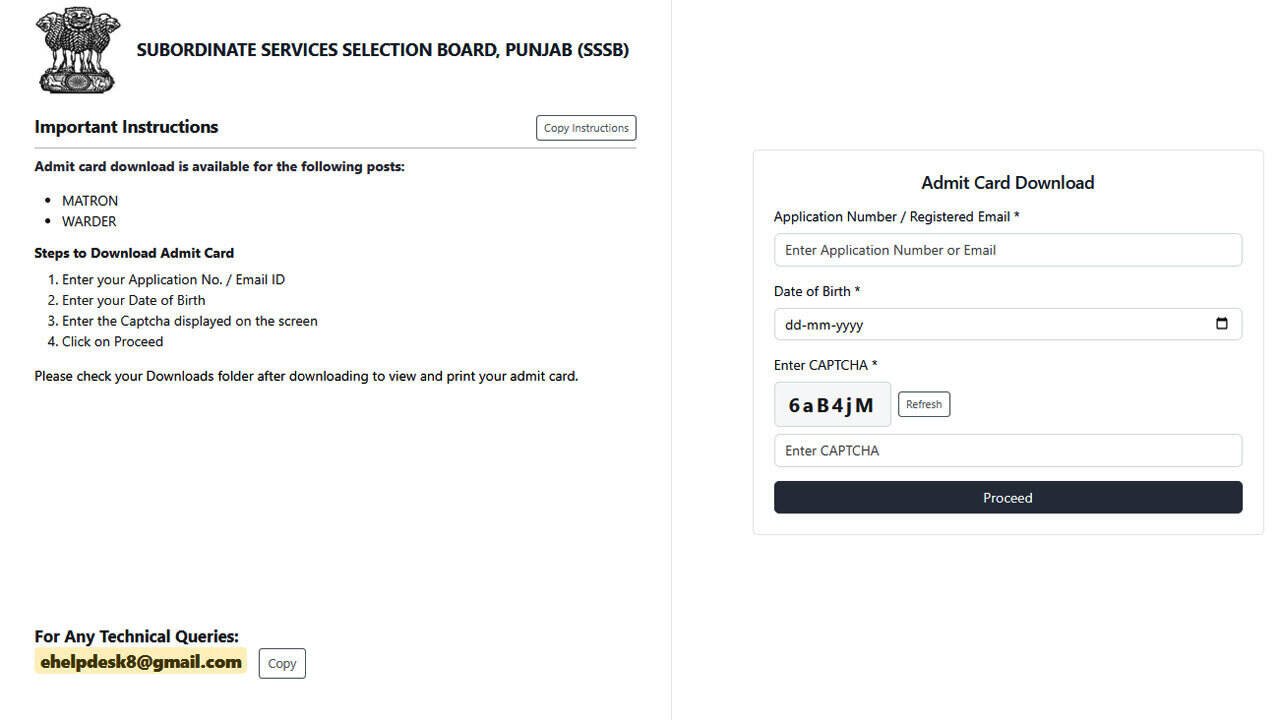 PSSSB Jail Warder Admit card 2026 released at sssb.punjab.gov.in; candidates can download hall ticket through email and website