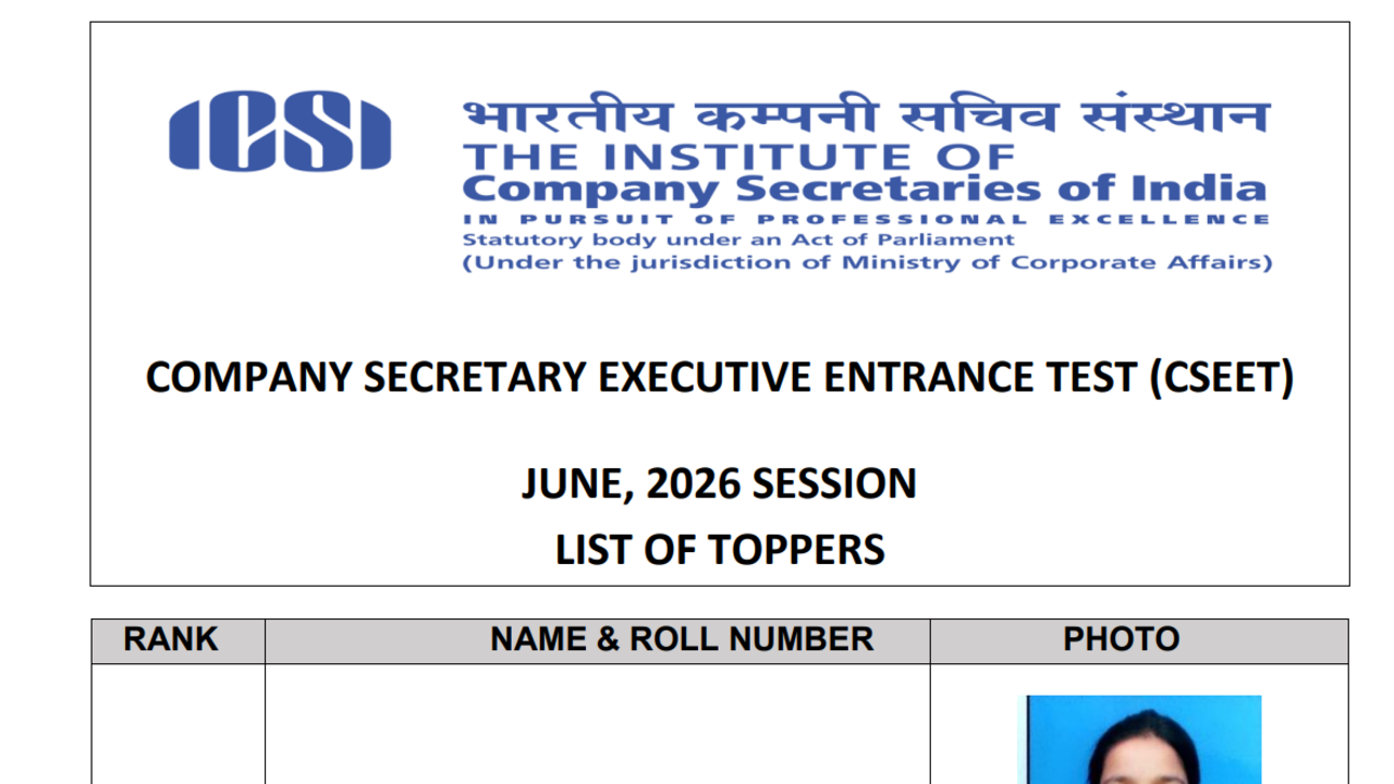 ICSI CSEET June 2026 toppers: Gungun secures AIR 1, check complete list here