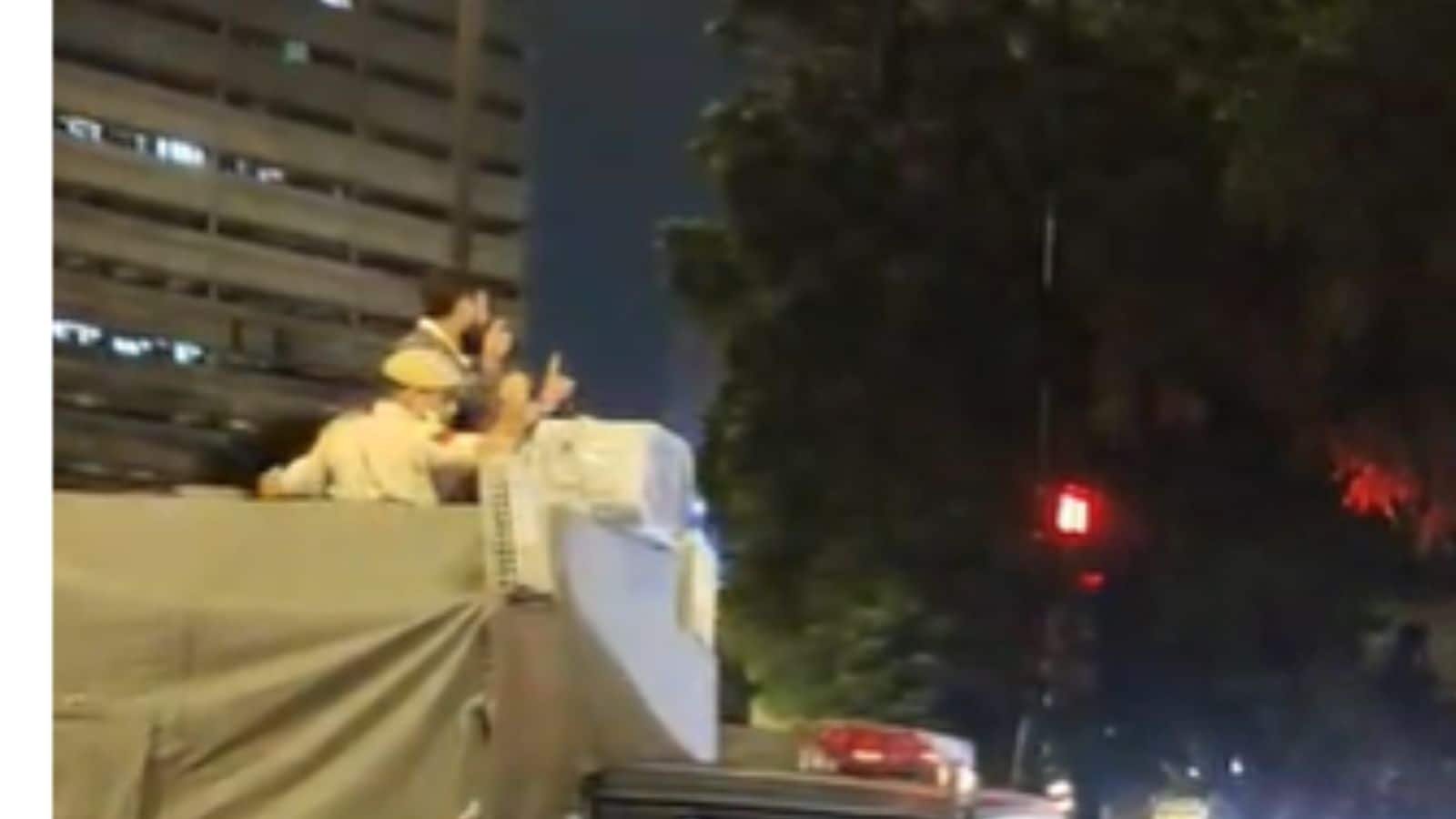 CJP protest LIVE: CJP volunteer stands atop police vehicle, urges people against stone pelting