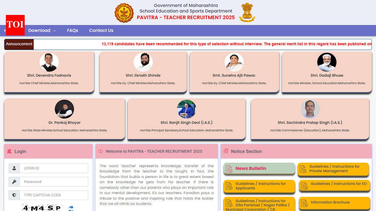 Maharashtra teacher recruitment 2026: Selection list of 13,129 candidates released through Pavitra portal; check here