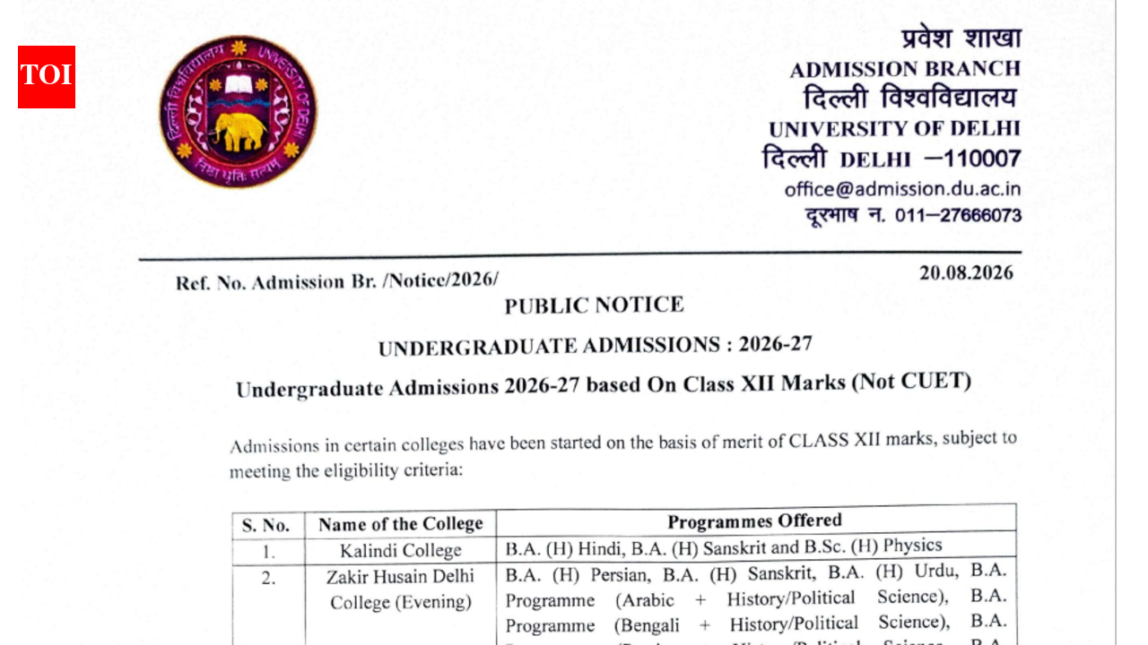 DU allows colleges to offer UG admission based on Class 12 marks; check colleges, courses here