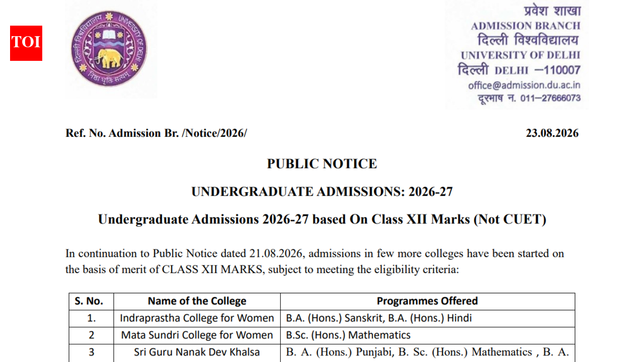DU UG admissions 2026: 9 more colleges added for Class 12 marks-based admission; check courses and complete list