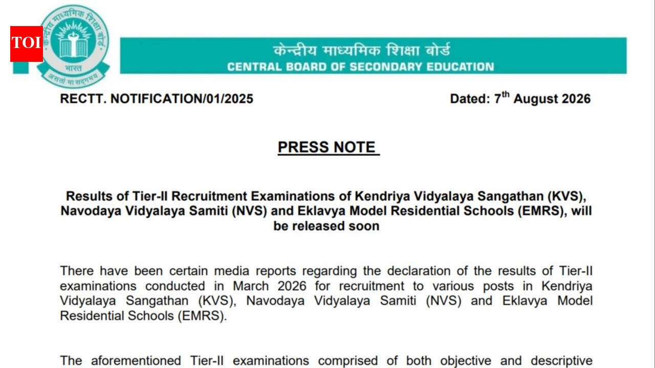 KVS, NVS, EMRS Tier 2 recruitment results 2026 to be released in phases from mid-August