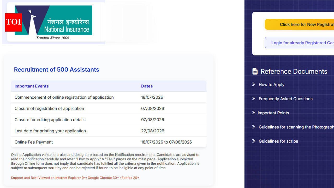 NICL Assistant Recruitment 2026 registration closes today for 500 posts; check vacancies, exam schedule and eligibility