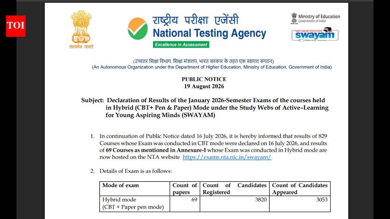 SWAYAM January 2026 Semester exam results declared by NTA: Check complete details here