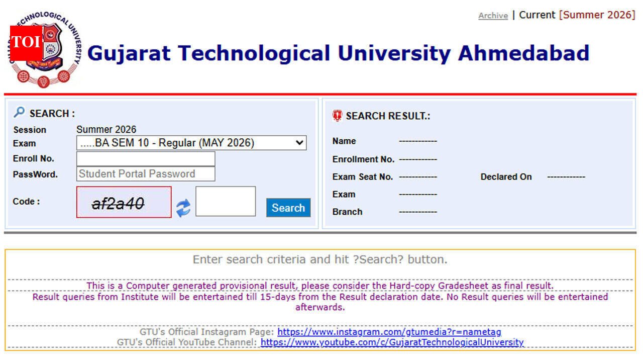 GTU results 2026 released: Check M.Pharm, BE and Diploma in Vocation results at gturesults.in