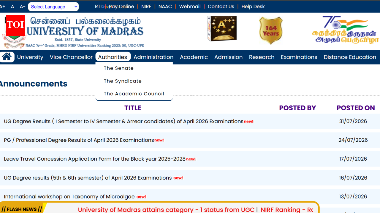 Madras University result 2026 declared for UG 1st to 4th semesters at unom.ac.in: Direct link to download scorecards