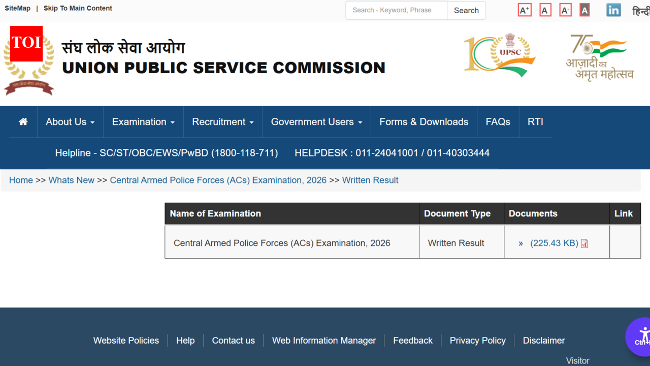 UPSC CAPF AC result 2026 out at upsc.gov.in: Check list of shortlisted candidates for PST, PET here