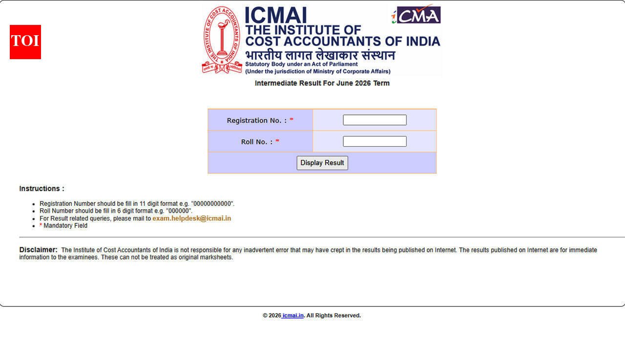 ICMAI releases June 2026 results; 7,885 complete Intermediate course, 4,220 clear Final course: Direct link