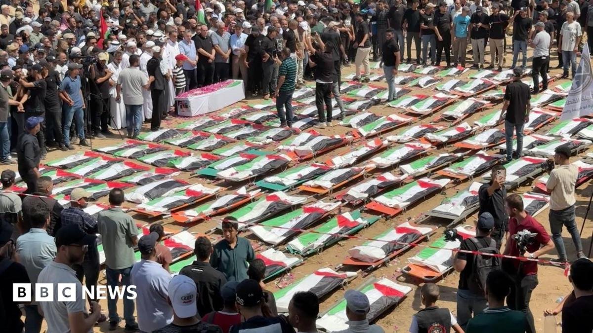 Mass funeral in Gaza for 112 Palestinians killed in 2023 Israeli strike