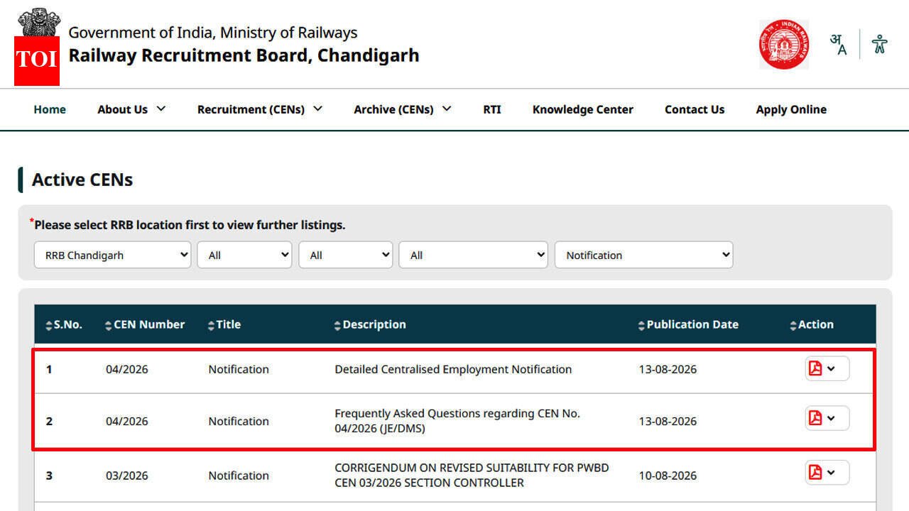 RRB JE CEN 04/2026 recruitment 2026 begins for 3,993 posts; check eligibility, fees, details and direct link