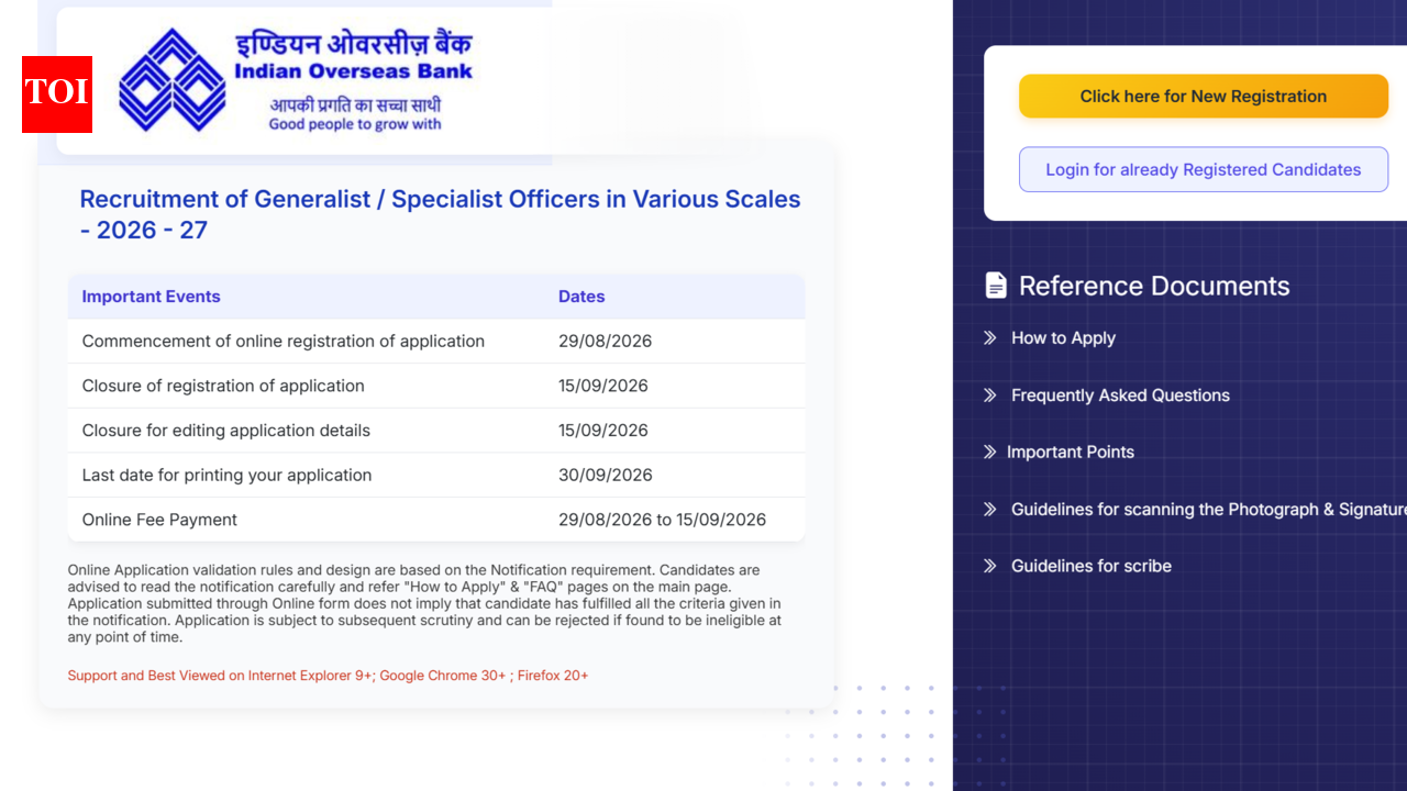 IOB SO recruitment 2026: Indian Overseas Bank invites applications for 291 posts; apply by September 15