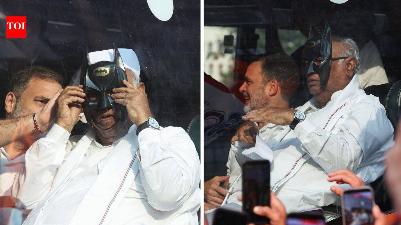Anti-CEC protest: Congress chief Kharge dons Batman mask during march to Supreme Court