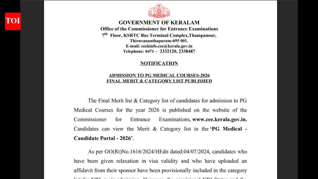 Kerala NEET PG 2026: CEE releases final merit list and category list; check details here