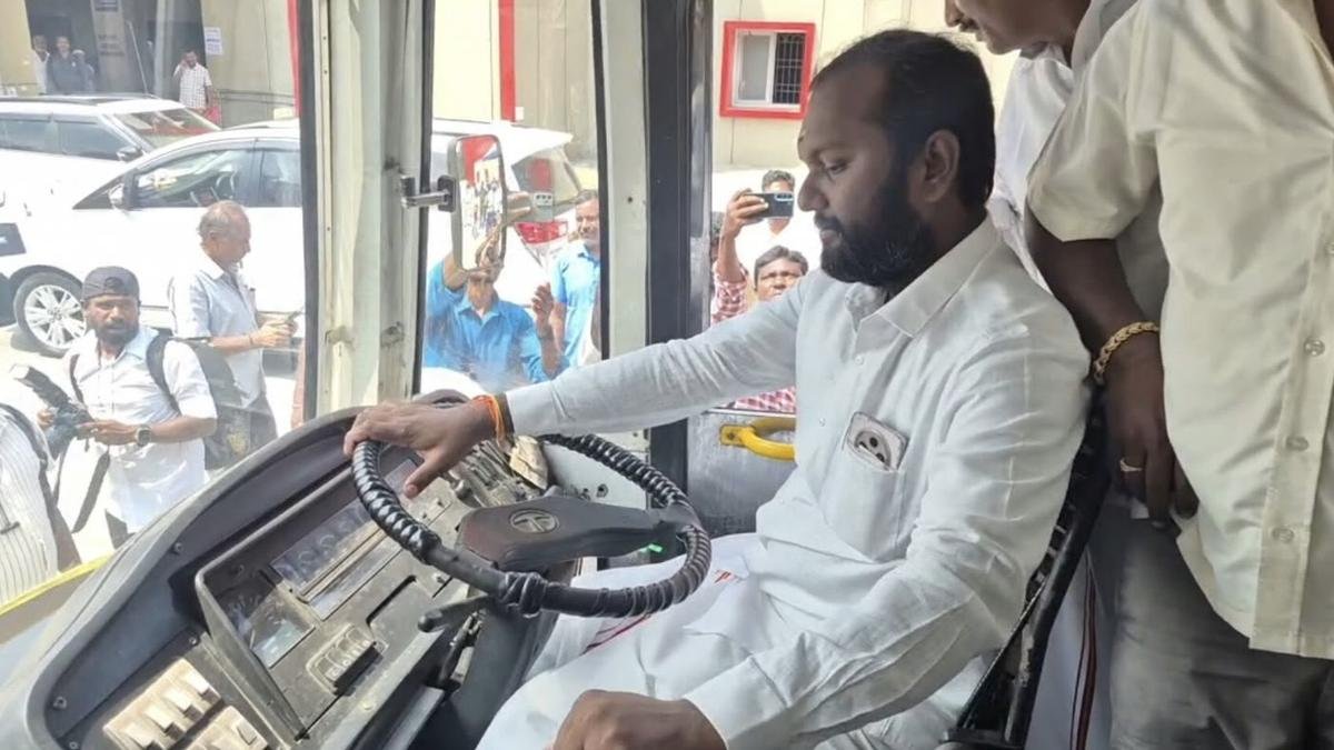 Probe into TVK MLA driving government bus without valid licence during launch of scheme