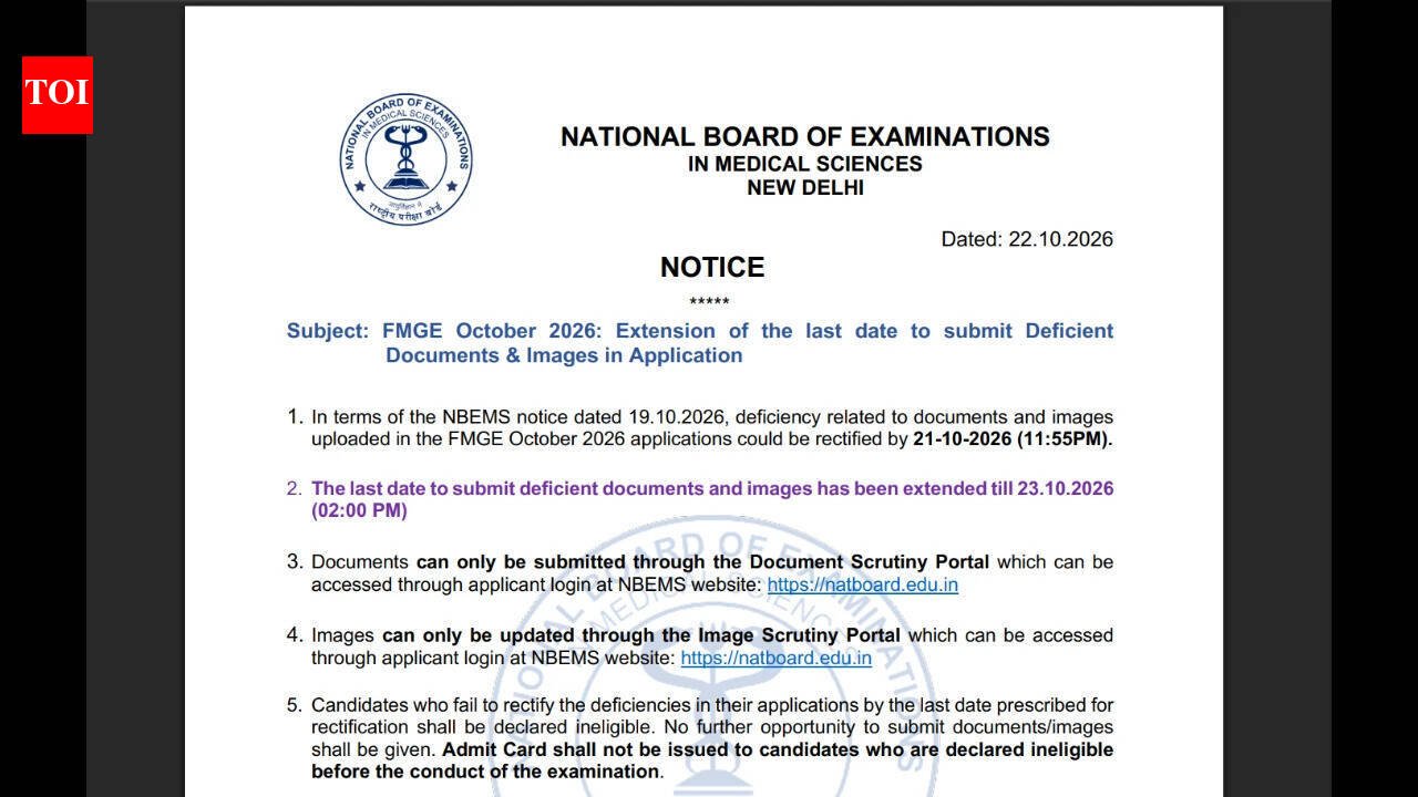 FMGE 2026 application correction deadline extended till October 23; admit card on October 27: Check complete details here